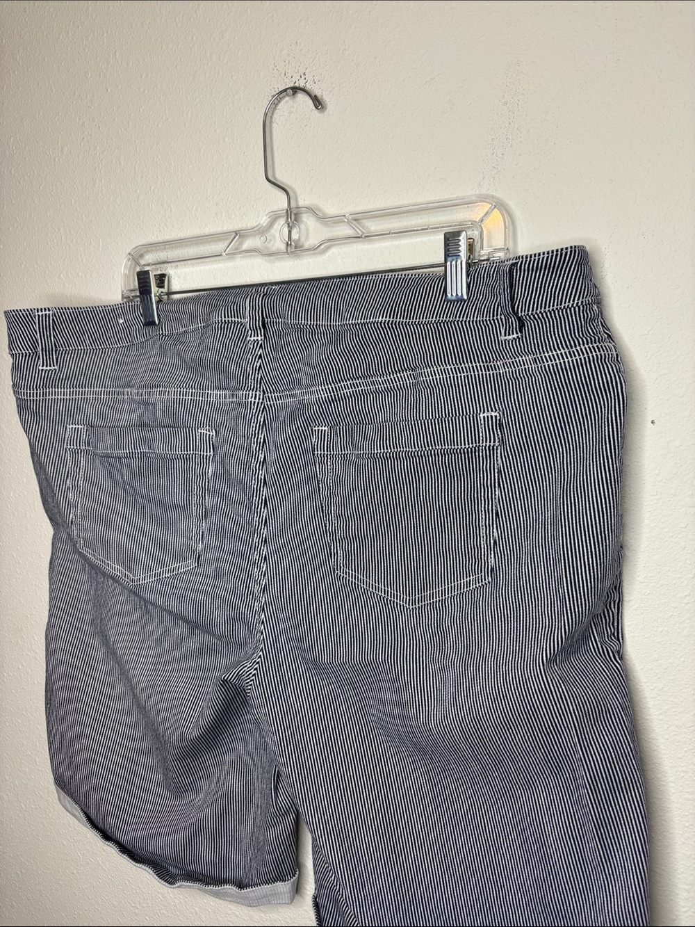 CJ Banks Navy Pinstripe Floral Embroidered Jean Shorts - Picture 7 of 10